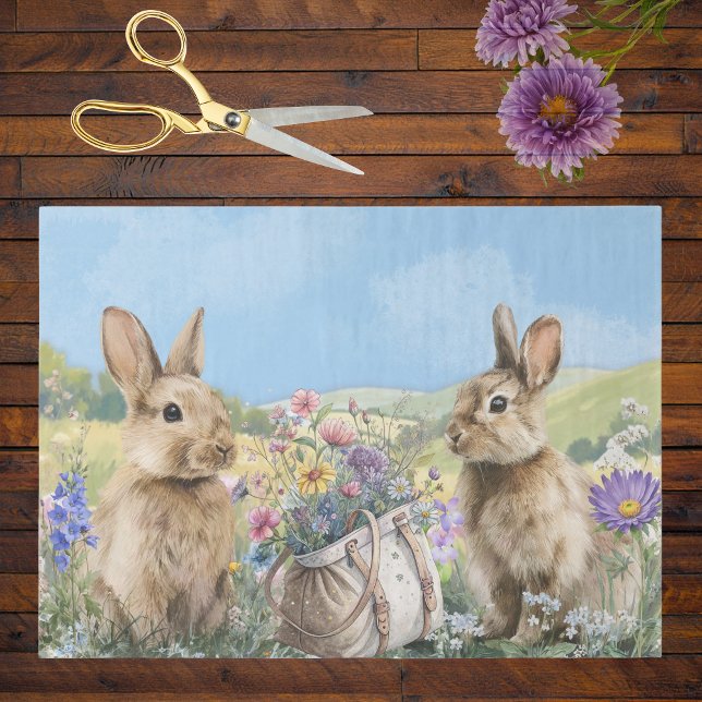 Two Bunnies with Wild Flowers Rucksack Easter Tissue Paper (Creator Uploaded)