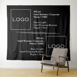 Two Business Corporate Logos Stacked Black & White Tapestry