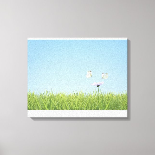 Two butterflies hovering over flower canvas print (Front)