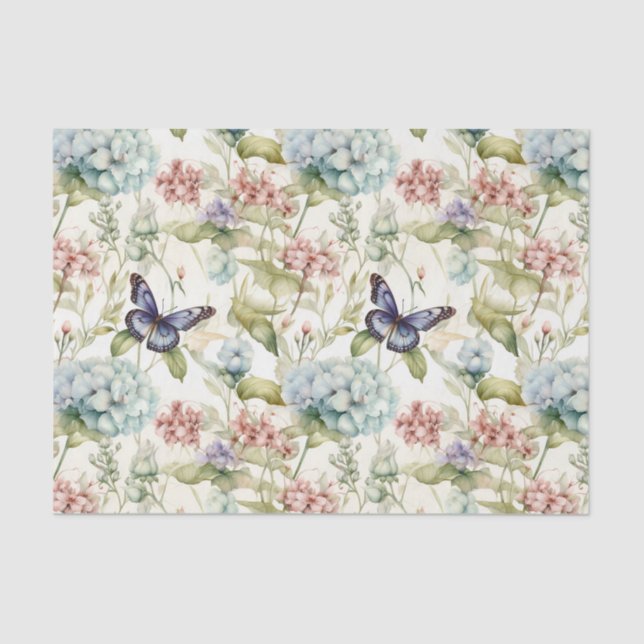 Two Butterflies on Floral Pattern Decoupage Tissue Paper (Front)