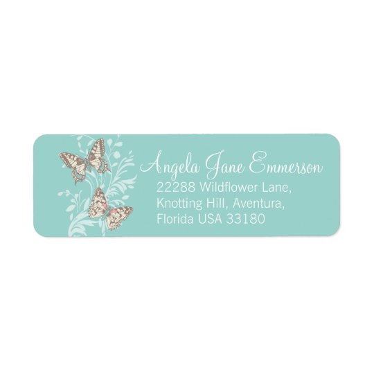 Two butterflies teal aqua wedding slim reply label return address label
