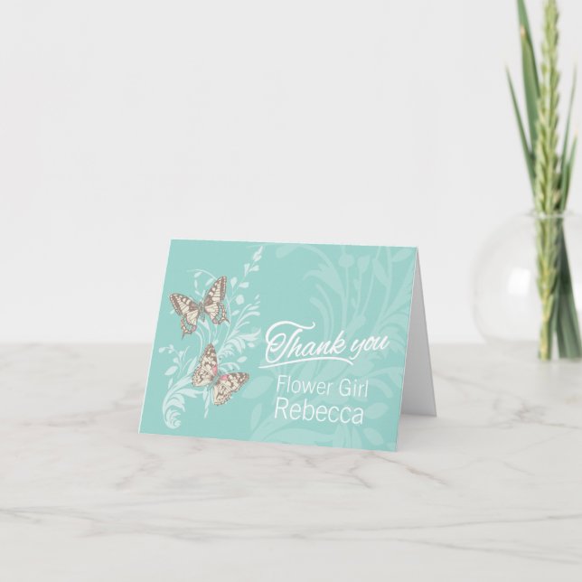 Two butterflies wedding flower Girl thanks card (Front)