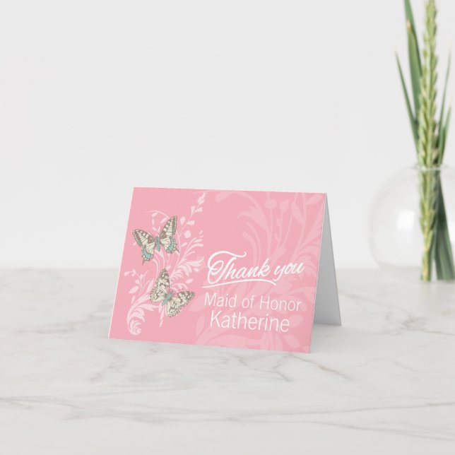Two butterflies wedding flower girl thanks card (Front)