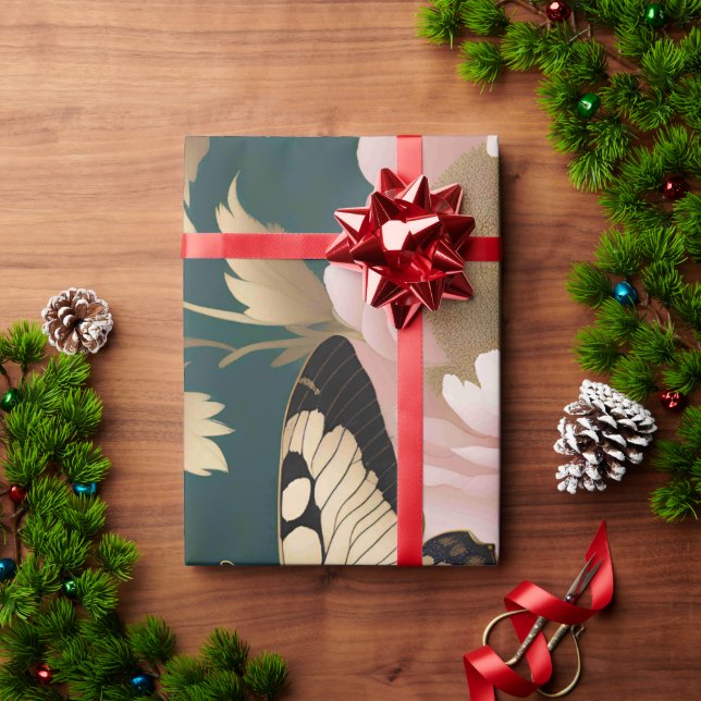 Two butterflies with intricate wing patterns wrapping paper (Holiday Gift)