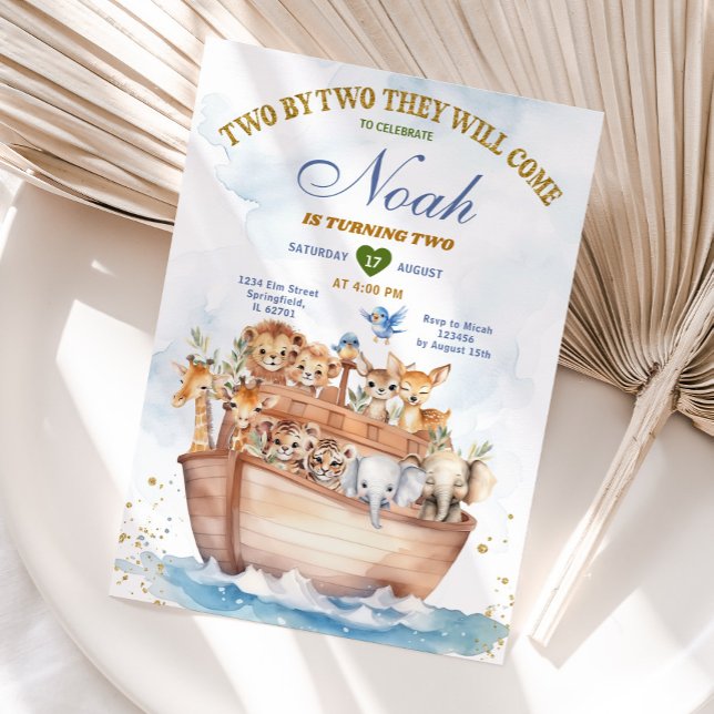 Two By Two Noah's Ark Animal Safari 2nd Birthday Invitation (Creator Uploaded)