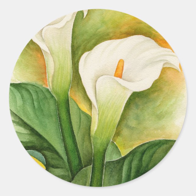 Two Cala Lilies Watercolor Art - Multi Classic Round Sticker (Front)