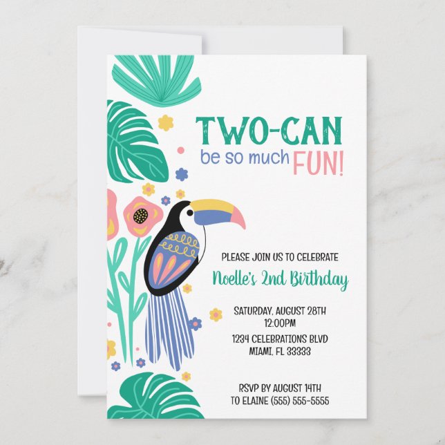 TWO-CAN (Toucan) Tropical Birthday  Invitation (Front)