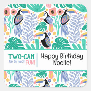 TWO-CAN (Toucan) Tropical Birthday Square Sticker