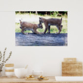 Two Canadian Lynx Kittens playing on a Log Poster (Kitchen)