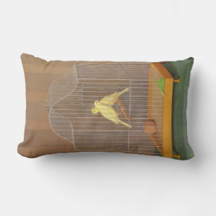 Two Canaries in a Cage (by Antonio Donghi) Lumbar Pillow