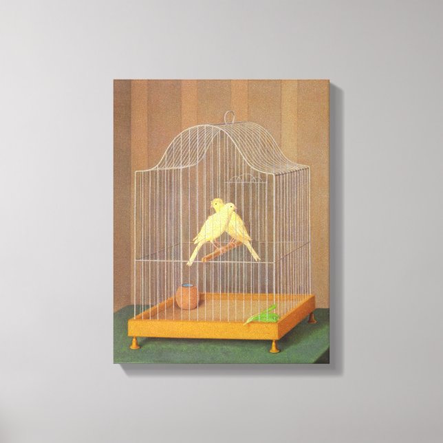 Two Canary Birds in a Cage (by Antonio Donghi) Canvas Print (Front)