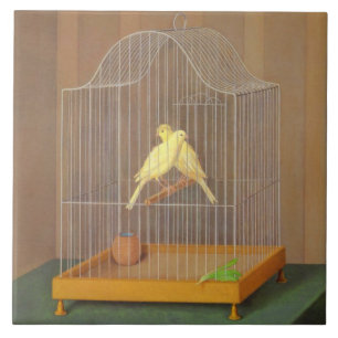 Two Canary Birds in a Cage (by Antonio Donghi) Tile