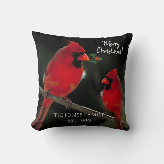 Two Cardinals Christmas  Throw Pillow (Front)