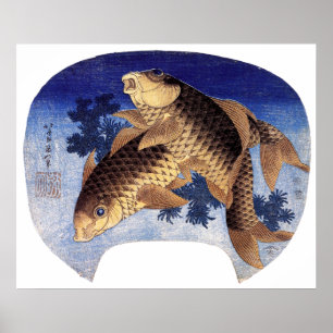 Two Carps, Hokusai Poster