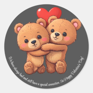 Two cartoon bears hugging. classic round sticker