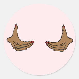 Two Cartoon Black Female Hands Holding Chest Classic Round Sticker