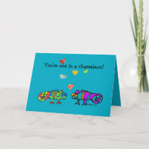 Two Cartoon Chameleon Blue Valentine Card