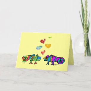 Two Cartoon Chameleon In Love Card