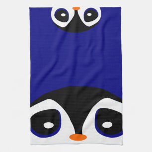 Two Cartoon Penguins Playing Peek A Boo Kitchen Towel