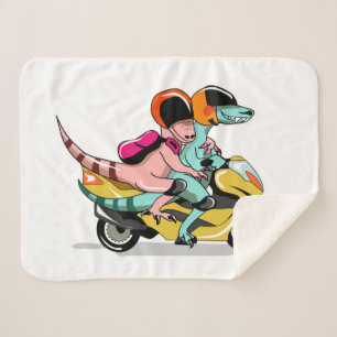 Two Cartoon Raptors Riding A Motor Scooter. Sherpa Blanket