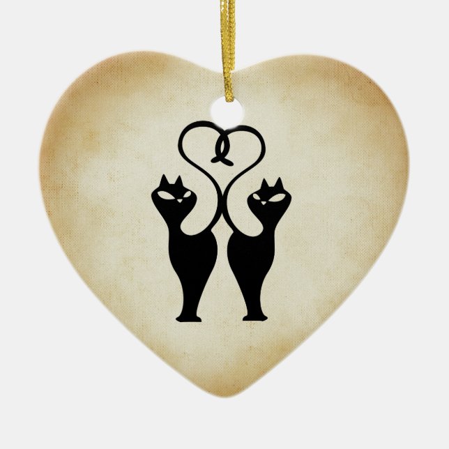 Two Cat Silhouette Ceramic Ornament (Front)