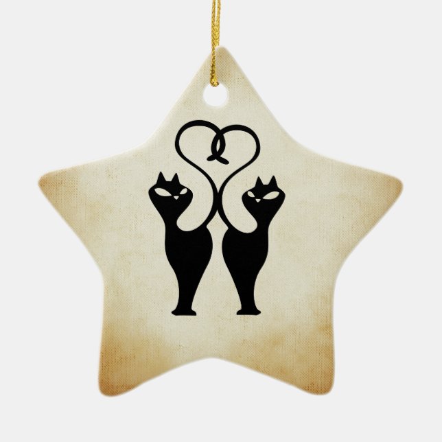Two Cat Silhouette Ceramic Ornament (Front)