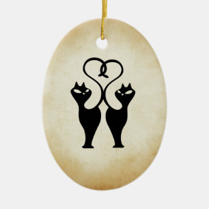 Two Cat Silhouette Ceramic Ornament