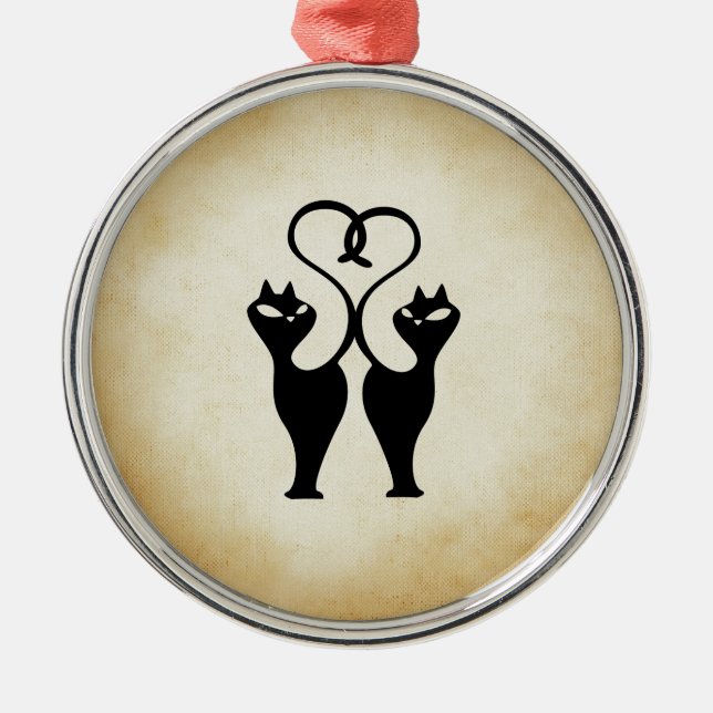 Two Cat Silhouette Metal Ornament (Front)