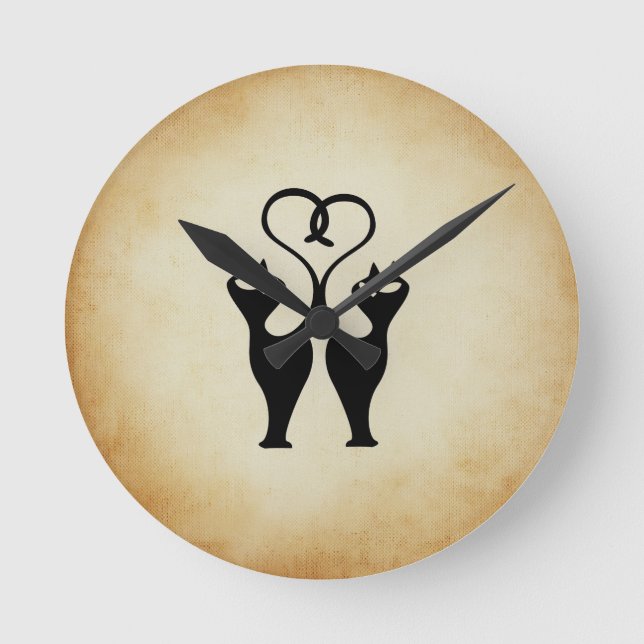 Two Cat Silhouette Round Clock (Front)