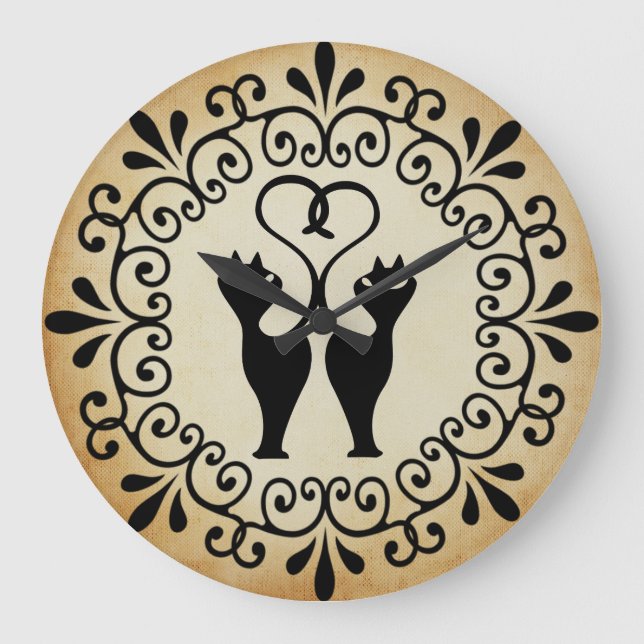 Two Cat Silhouette Wall Clock (Front)