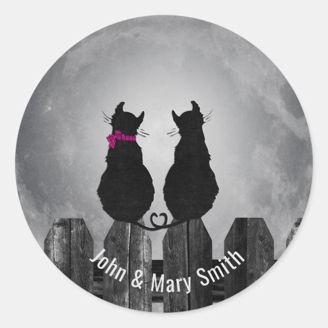 Two Cat Silhouettes in Moonlight Classic Round Sticker (Front)