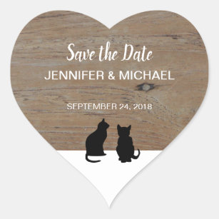 Two cat silhouettes wedding Save the Date Heart Sticker