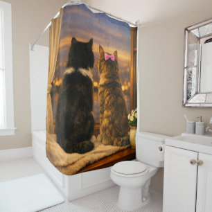 Two Cats at the Window Twilight Shower Curtain