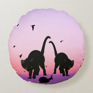 Two Cats Beach Scene Round Pillow