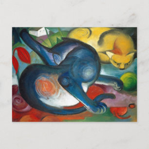 Two cats, blue and yellow by Franz Marc - Cat Art  Postcard