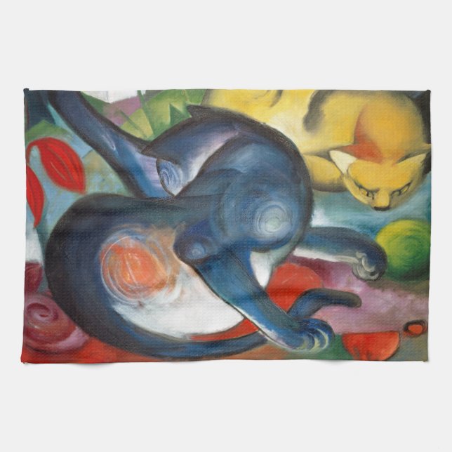 Two Cats, Blue and Yellow, Franz Marc Kitchen Towel (Horizontal)