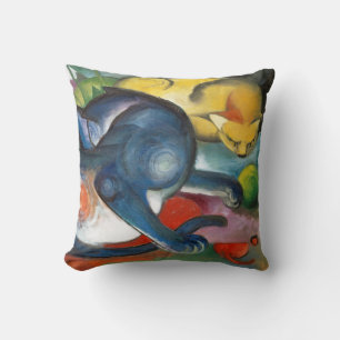 Two Cats, Blue and Yellow, Franz Marc Throw Pillow