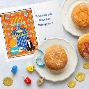 Two Cats Celebrate Hanukkah Personalized Holiday  Card