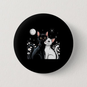 Two Cats Couple Moon Love Hugging Valentine Kitty 2 Inch Round Button