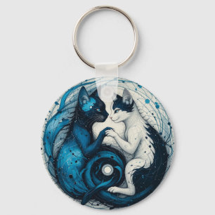 Two Cats Depicting Balance and Harmony in Yin-Yang Keychain