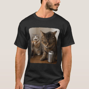 Two Cats Eating Hot Dog Drinking Soda Vintage Fast T-Shirt