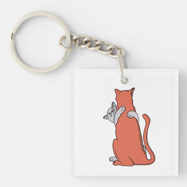 Two Cats Embrace Friendship Keychain (Front)