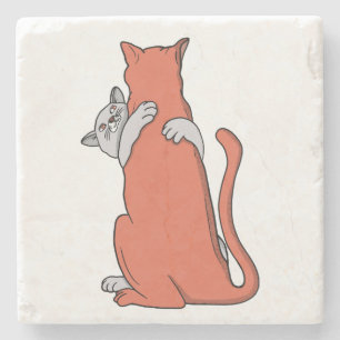 Two Cats Embrace Friendship Stone Coaster