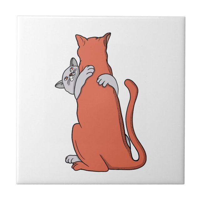 Two Cats Embrace Friendship Tile (Front)