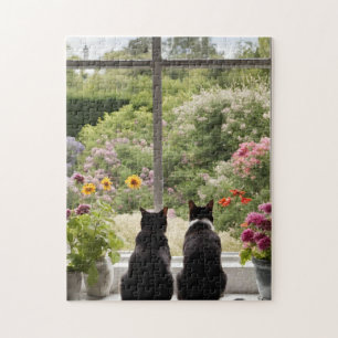 Two Cats Flowers Garden Puzzle