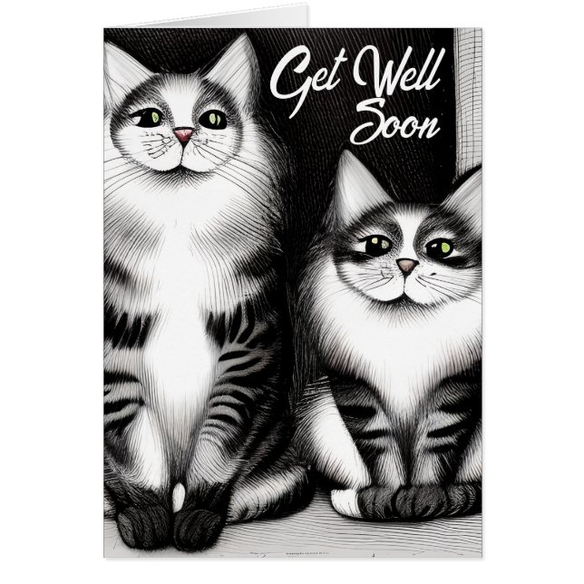 Two Cats Get Well Soon Greeting Card (Front)