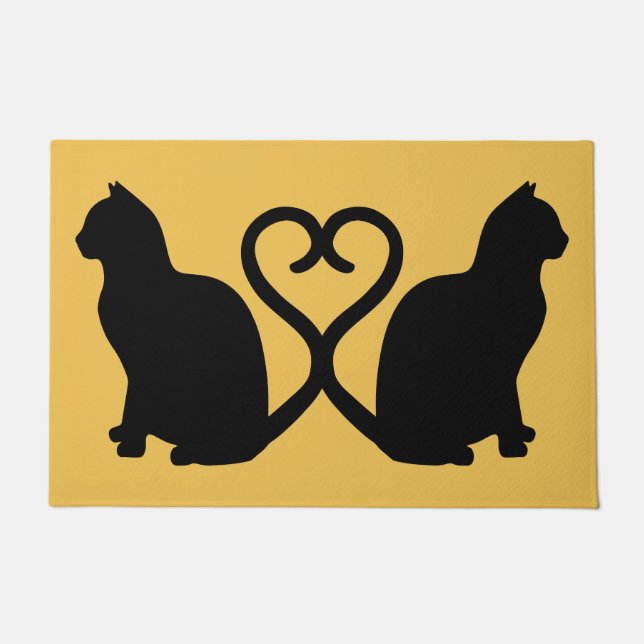 Two Cats Heart Silhouette Doormat (Front)