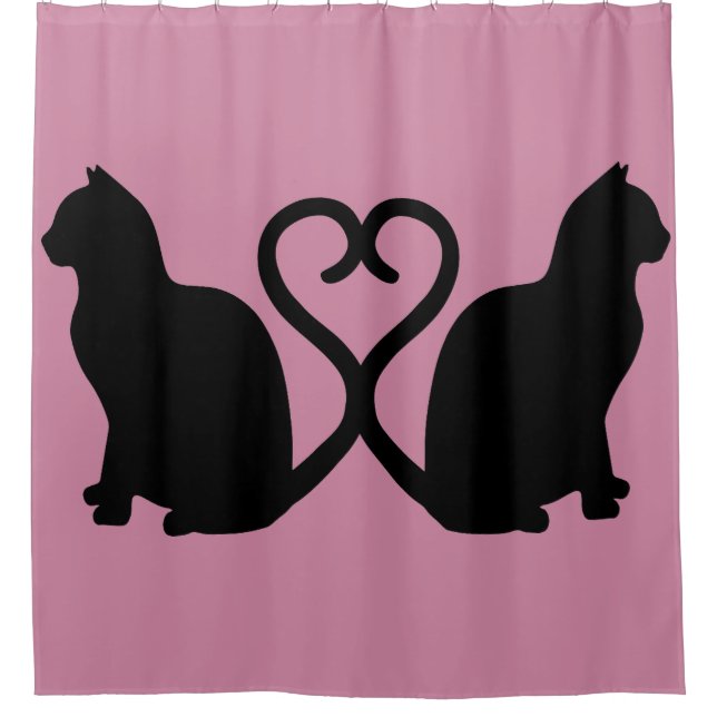 Two Cats Heart Silhouette Shower Curtain (Front)