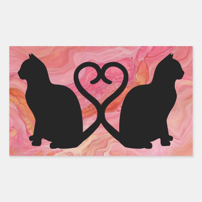 Two Cats Heart Tails on Pink Marble Sticker (Front)