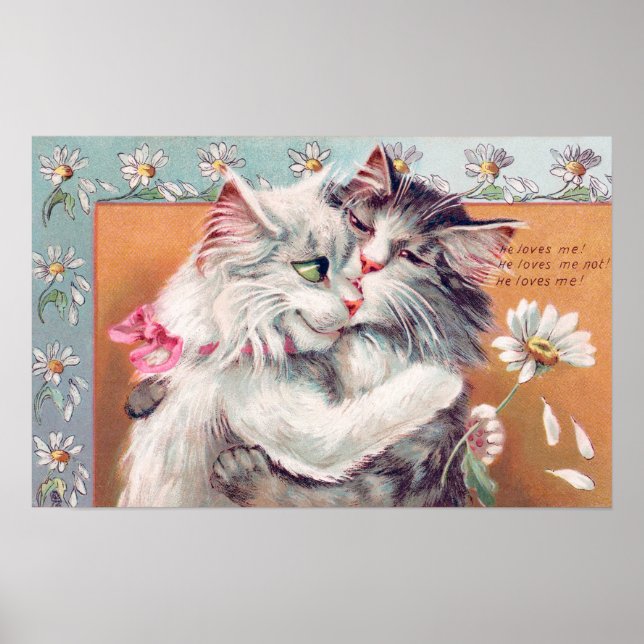 Two Cats Hugging Each Other, Louis Wain Poster (Front)